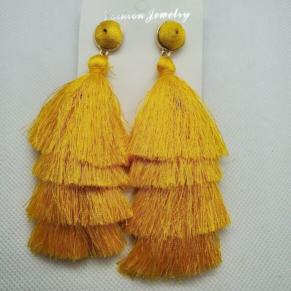 NWT Yellow Dangling Tassel Earrings - Picture 2 of 3